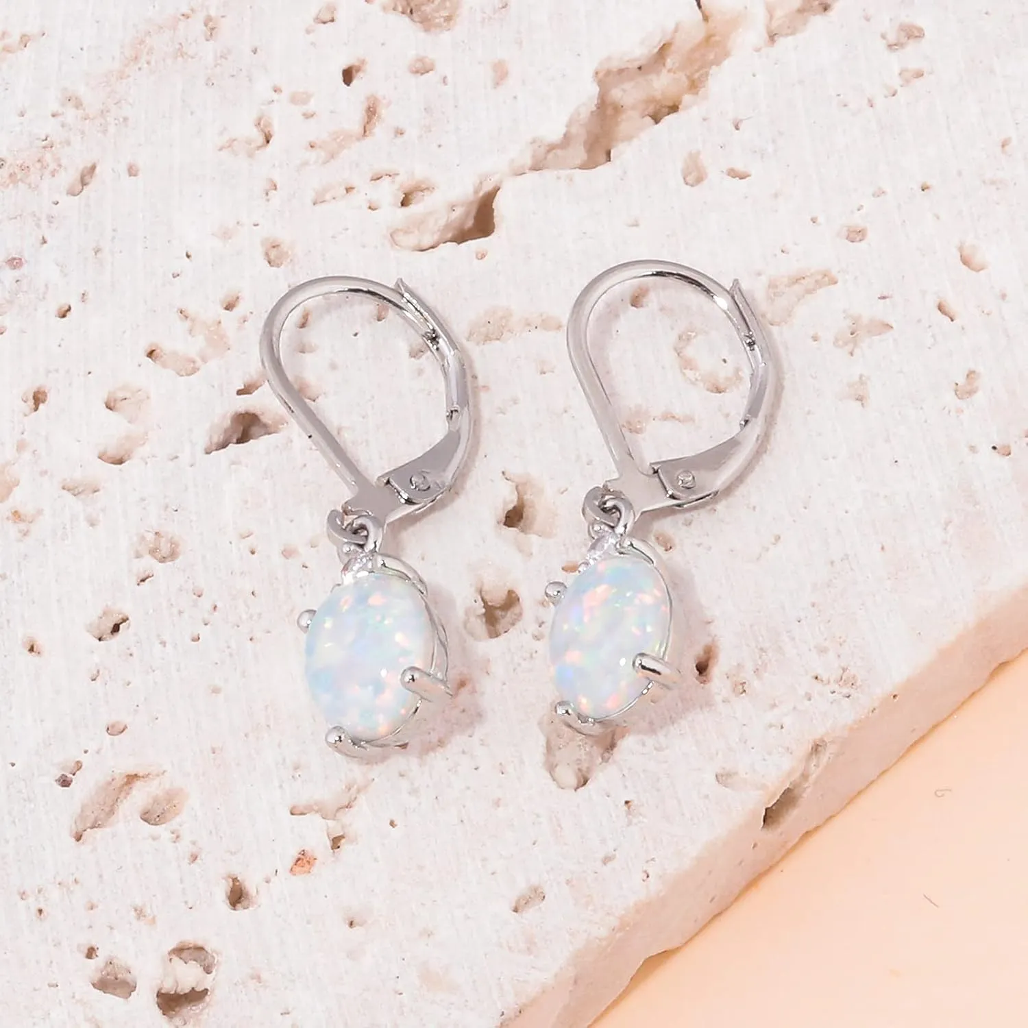 CiNily Opal Dangle Earrings for Women Trendy 14k Gold Plated Drop Dangle Earrings Created Fire Opal Drop Earrings Hypoallergenic Birthstone CZ Earrings Jewelry Gifts for Men Teen Girls