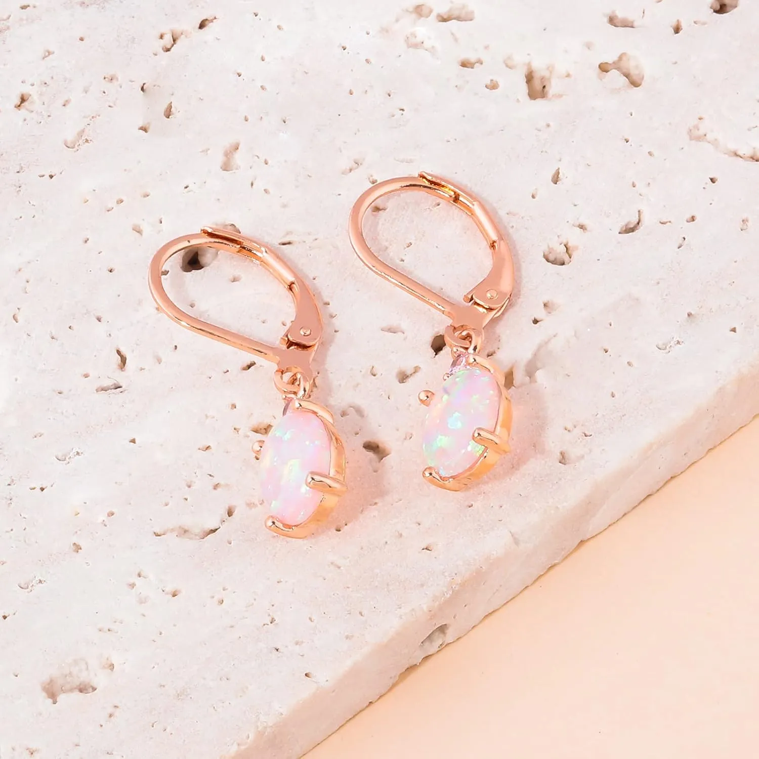 CiNily Opal Dangle Earrings for Women Trendy 14k Gold Plated Drop Dangle Earrings Created Fire Opal Drop Earrings Hypoallergenic Birthstone CZ Earrings Jewelry Gifts for Men Teen Girls