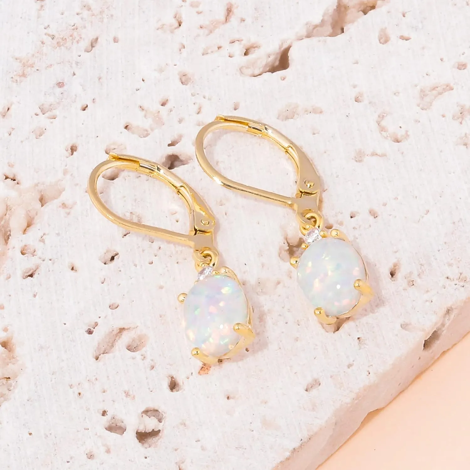 CiNily Opal Dangle Earrings for Women Trendy 14k Gold Plated Drop Dangle Earrings Created Fire Opal Drop Earrings Hypoallergenic Birthstone CZ Earrings Jewelry Gifts for Men Teen Girls