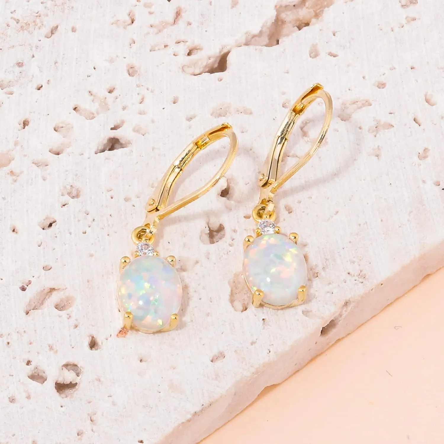 CiNily Opal Dangle Earrings for Women Trendy 14k Gold Plated Drop Dangle Earrings Created Fire Opal Drop Earrings Hypoallergenic Birthstone CZ Earrings Jewelry Gifts for Men Teen Girls