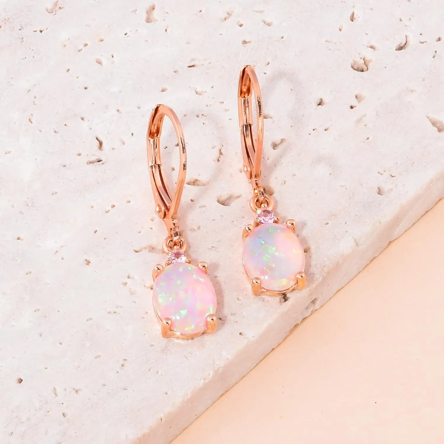 CiNily Opal Dangle Earrings for Women Trendy 14k Gold Plated Drop Dangle Earrings Created Fire Opal Drop Earrings Hypoallergenic Birthstone CZ Earrings Jewelry Gifts for Men Teen Girls