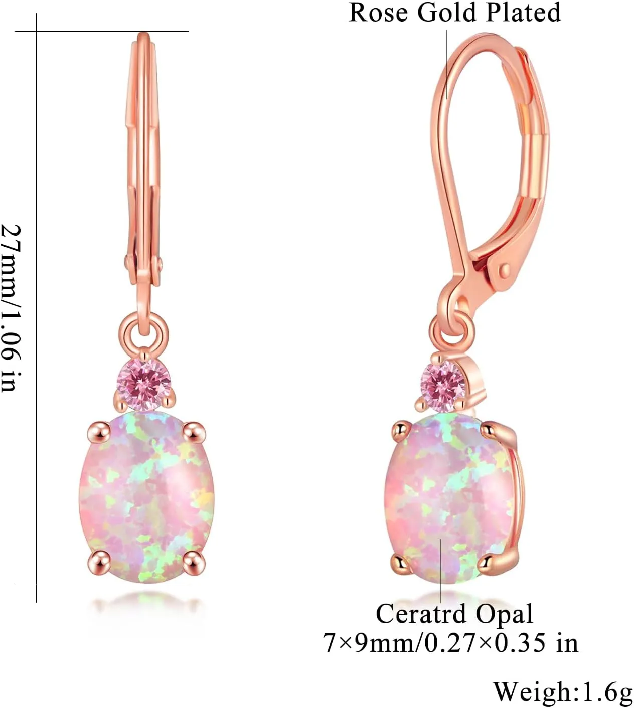 CiNily Opal Dangle Earrings for Women Trendy 14k Gold Plated Drop Dangle Earrings Created Fire Opal Drop Earrings Hypoallergenic Birthstone CZ Earrings Jewelry Gifts for Men Teen Girls