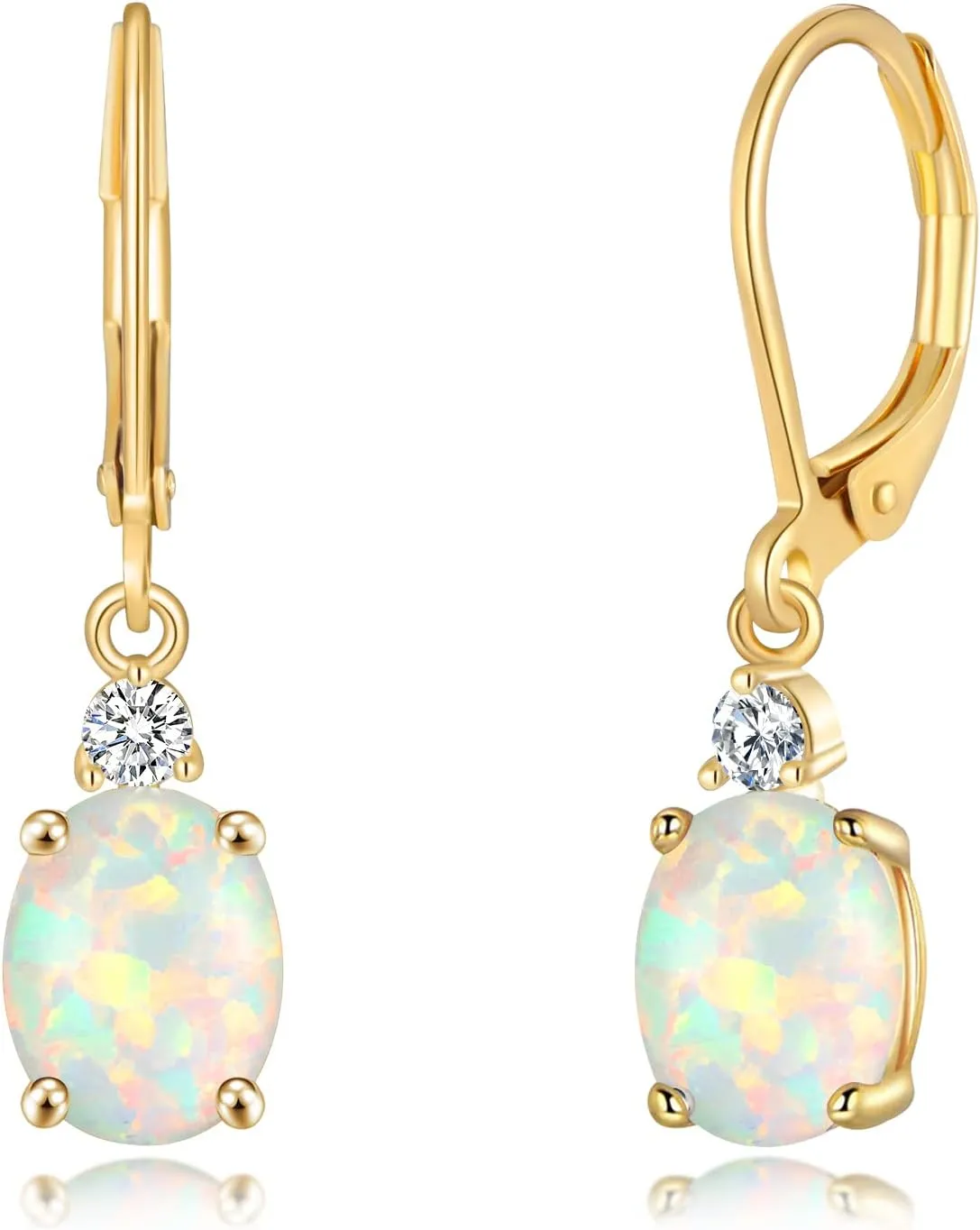 CiNily Opal Dangle Earrings for Women Trendy 14k Gold Plated Drop Dangle Earrings Created Fire Opal Drop Earrings Hypoallergenic Birthstone CZ Earrings Jewelry Gifts for Men Teen Girls