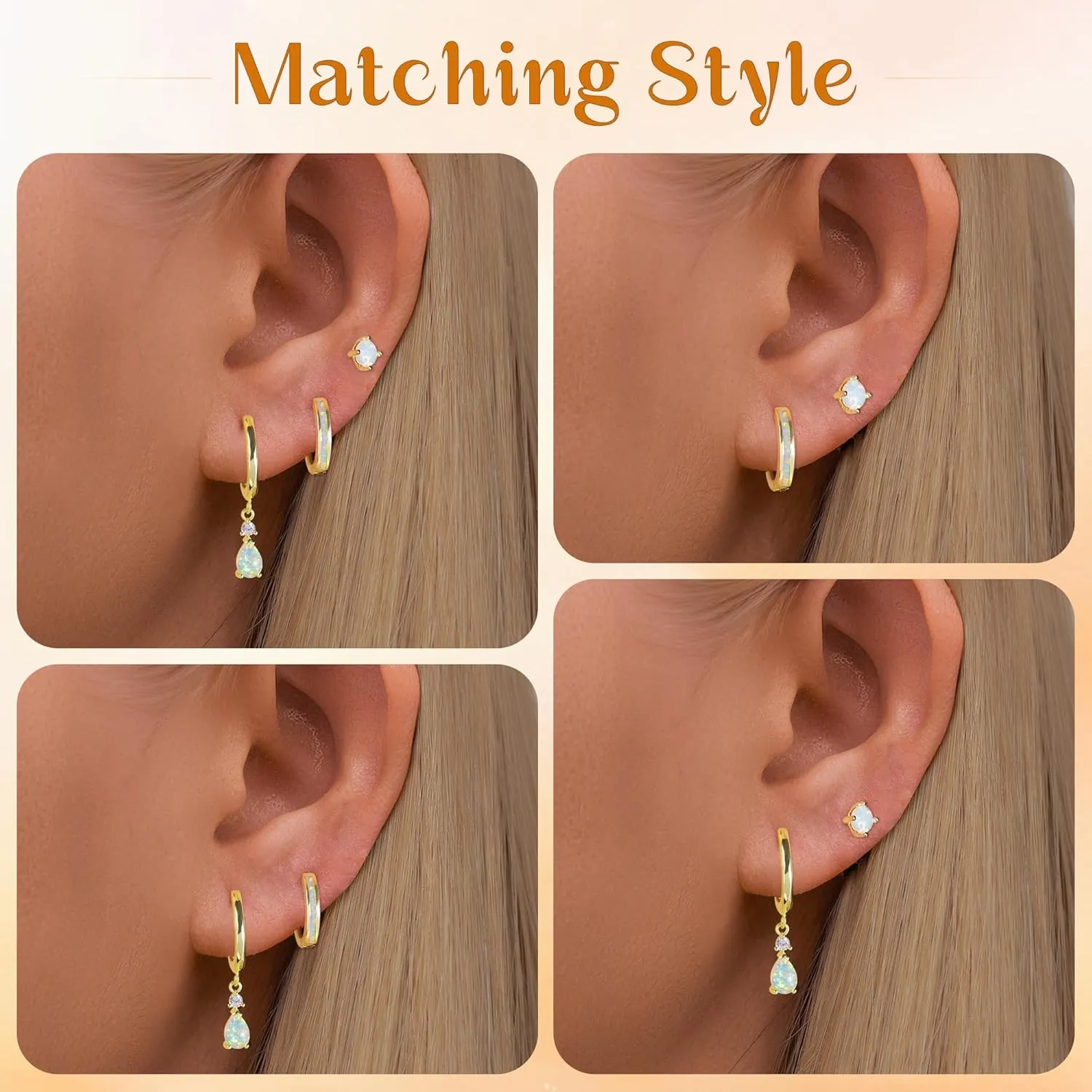 CiNily Opal Earrings Set for Women Hypoallergenic, Opal Stud Huggie Hoop Earrings Silver/Rose Gold Plated Dainty Hoop Huggie Silver Dangle Earring Stacks, Gold Jewelry