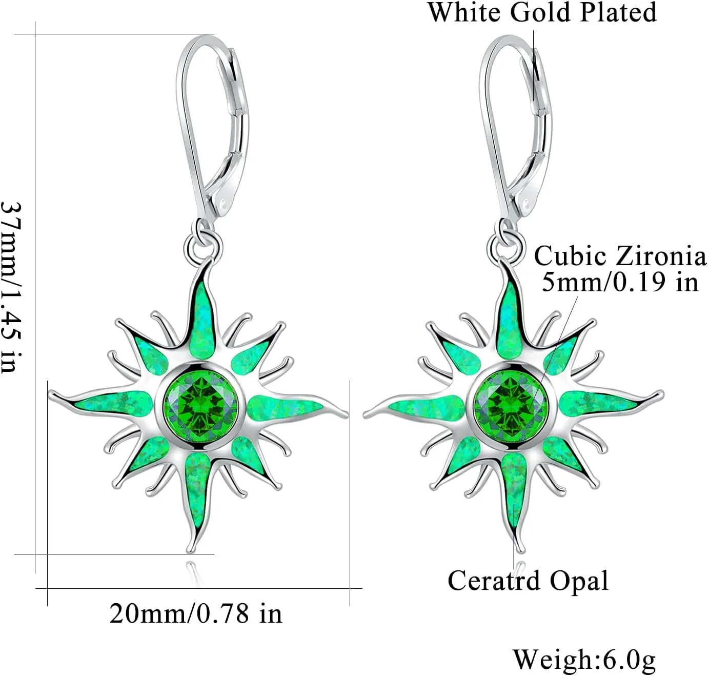 CiNily Sun Dangle Earrings 14K White Gold Plated Created Red/White Fire Opal Drop Hoop Earrings Orange/Yellow Garnet Earrings Trendy Jewelry Gifts for Women Graduation Party