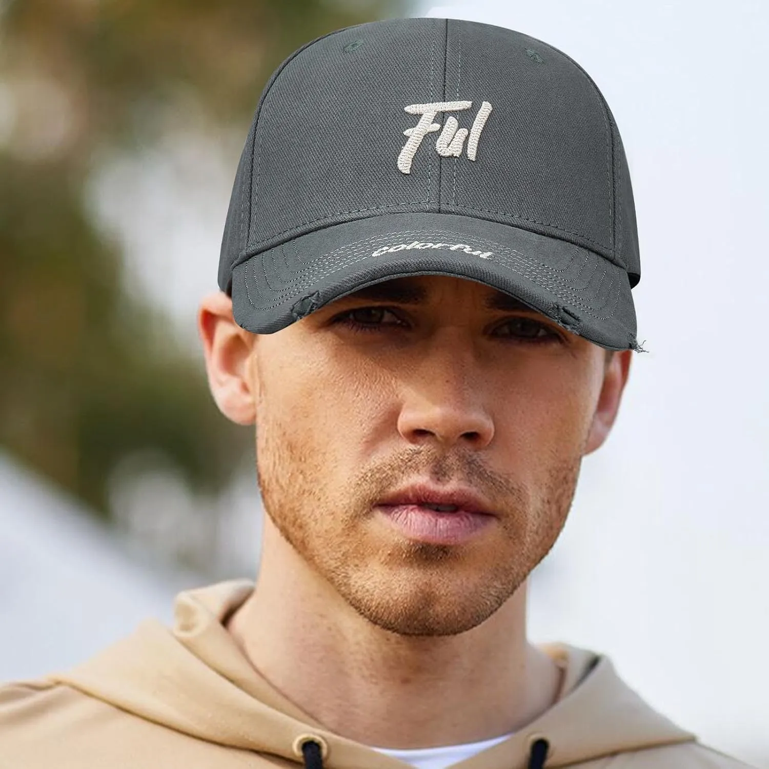 CLAPE Structured Baseball Cap Distressed Cotton Dad Hat Vintage Trucker Hat Curved Brim Snapback Hat Embroidery Ball Caps