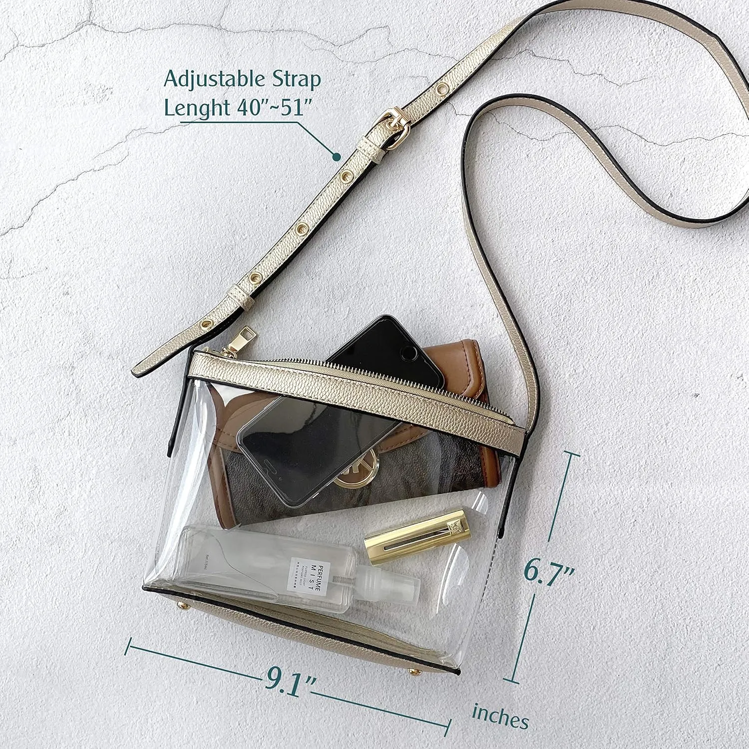 Clear Zipper Cross Body Bag with Vegan Leather Trim