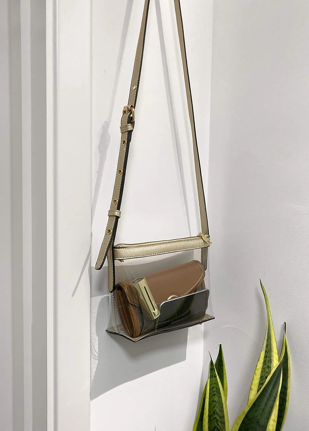Clear Zipper Cross Body Bag with Vegan Leather Trim