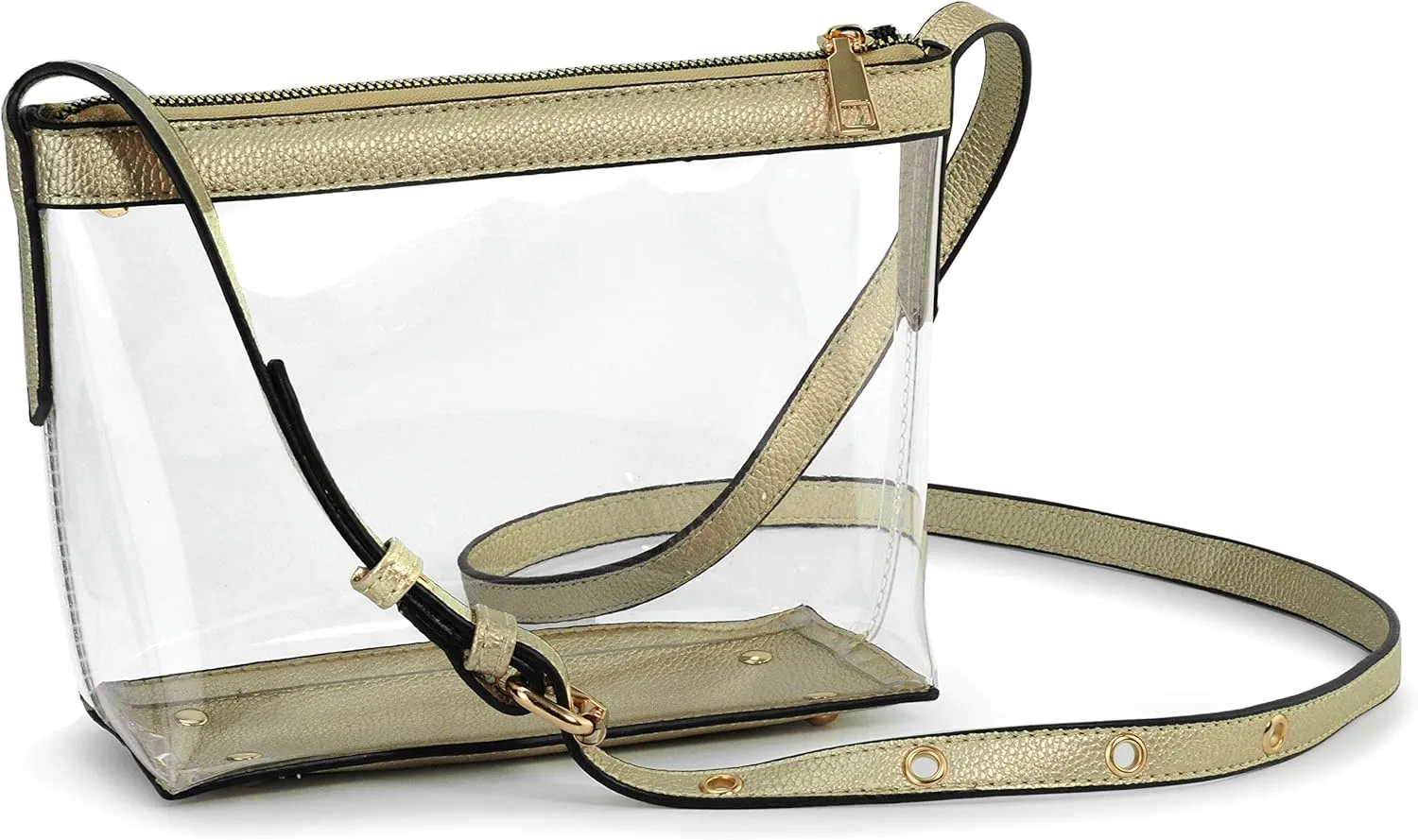 Clear Zipper Cross Body Bag with Vegan Leather Trim