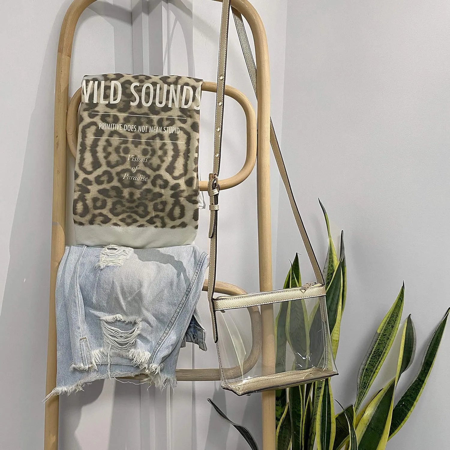 Clear Zipper Cross Body Bag with Vegan Leather Trim