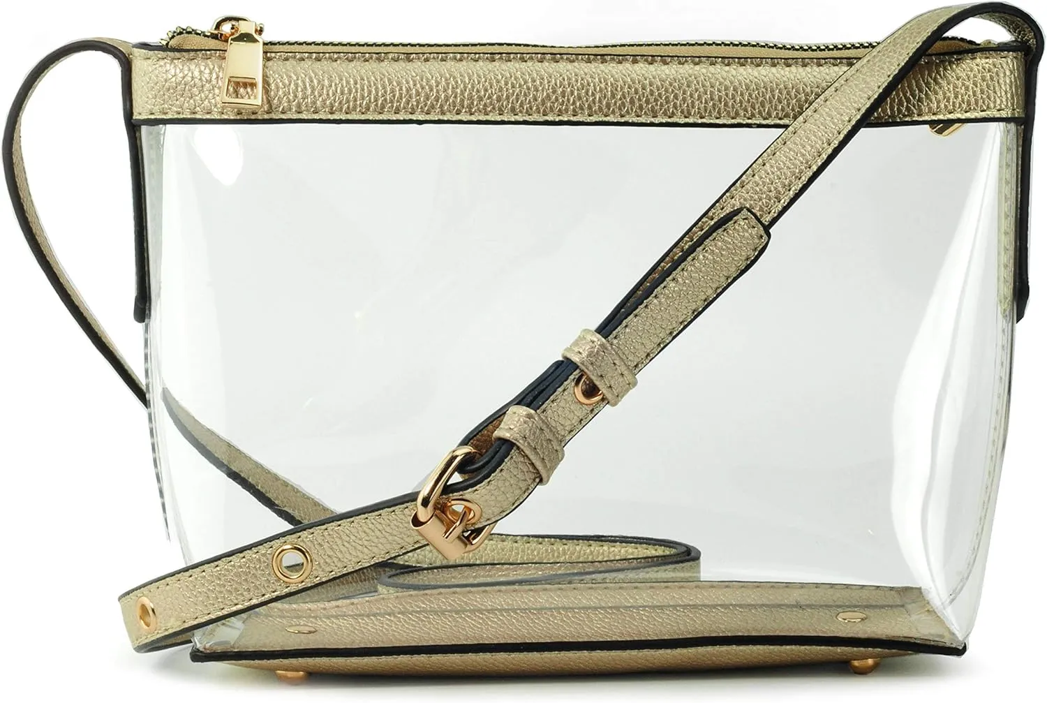 Clear Zipper Cross Body Bag with Vegan Leather Trim