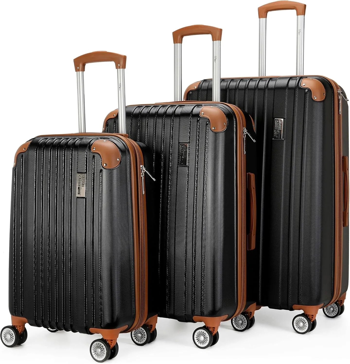 Collins 3 Piece Expandable Retro Luggage Set, Durable Lightweight PC-ABS Shell, Double Spinner Wheels (Retro Black)