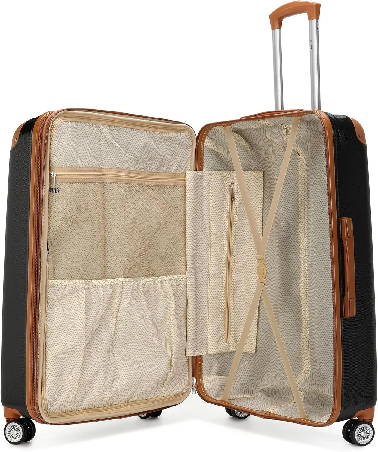 Collins 3 Piece Expandable Retro Luggage Set, Durable Lightweight PC-ABS Shell, Double Spinner Wheels (Retro Black)