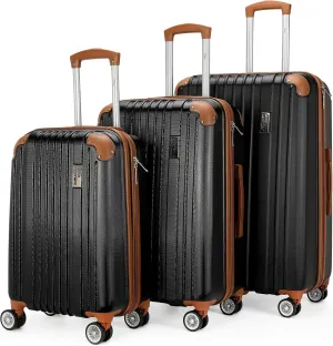 Collins 3 Piece Expandable Retro Luggage Set, Durable Lightweight PC-ABS Shell, Double Spinner Wheels (Retro Black)