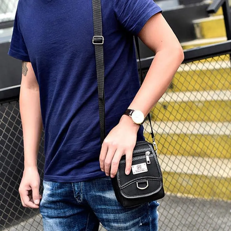 Compact Black Oxford Shoulder Crossbody Backpack With Single Strap For Men