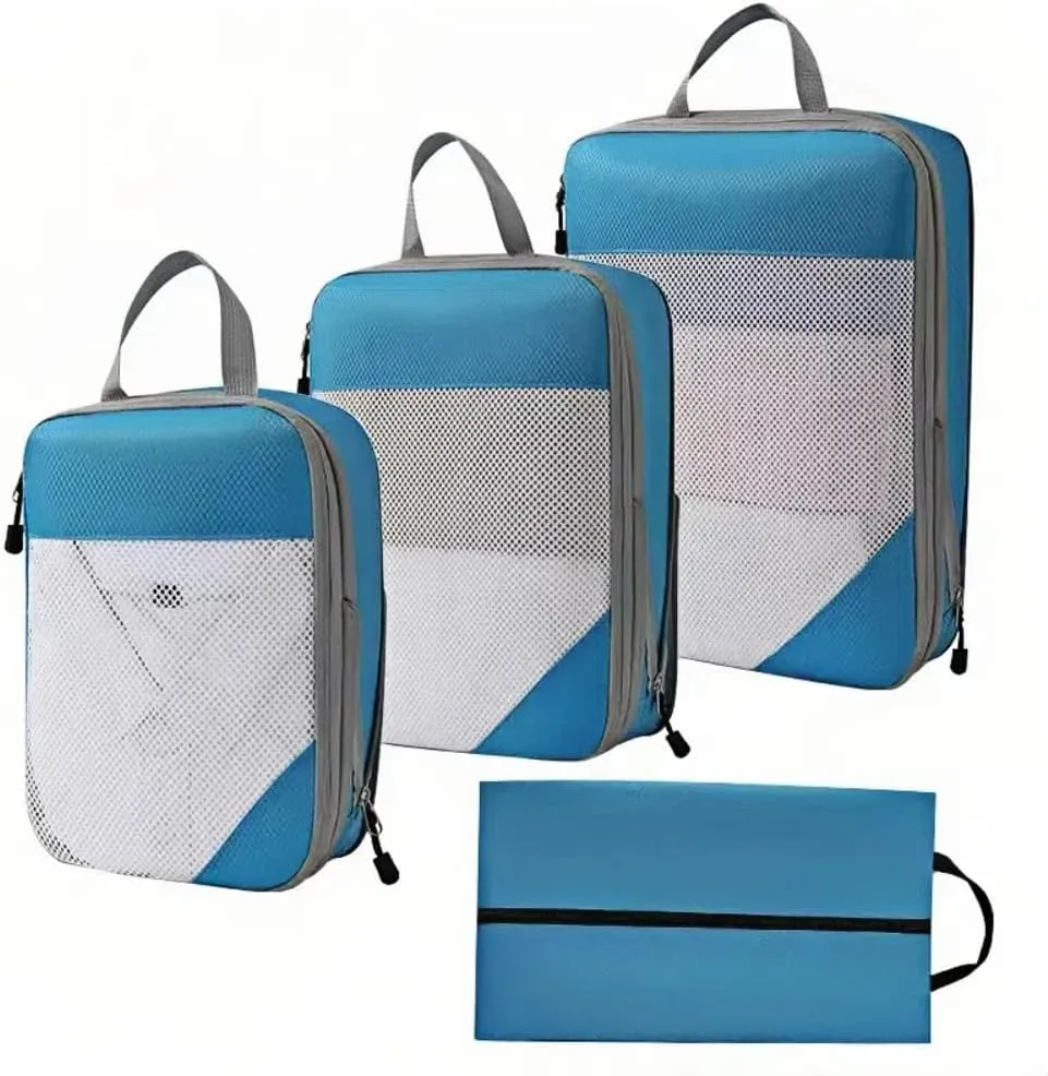 Compression Packing Cubes, Travel Accessories, Expandable Packing Organizers (Light blue)