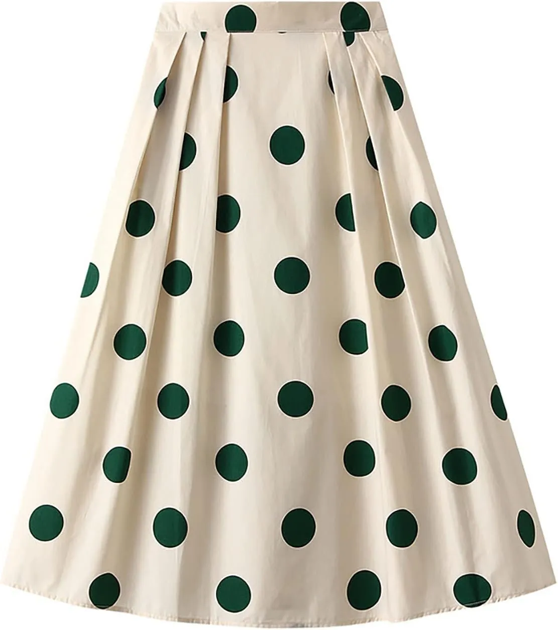 Contrast Color Swing Skirt Summer Fashion Midi Skirts Women High Waisted A Line Mid Length Polka Dot Pleated Midi Skirt Khaki