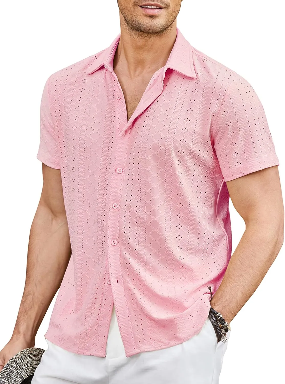 COOFANDY Mens Button Down Beach Shirt Short Sleeve Casual Vacation Shirts Summer Tropical Shirts Tops
