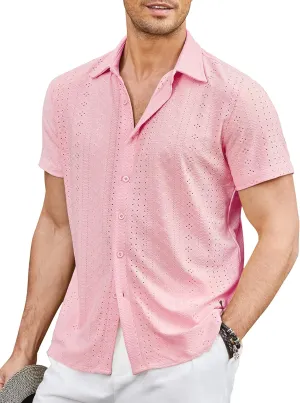 COOFANDY Mens Button Down Beach Shirt Short Sleeve Casual Vacation Shirts Summer Tropical Shirts Tops