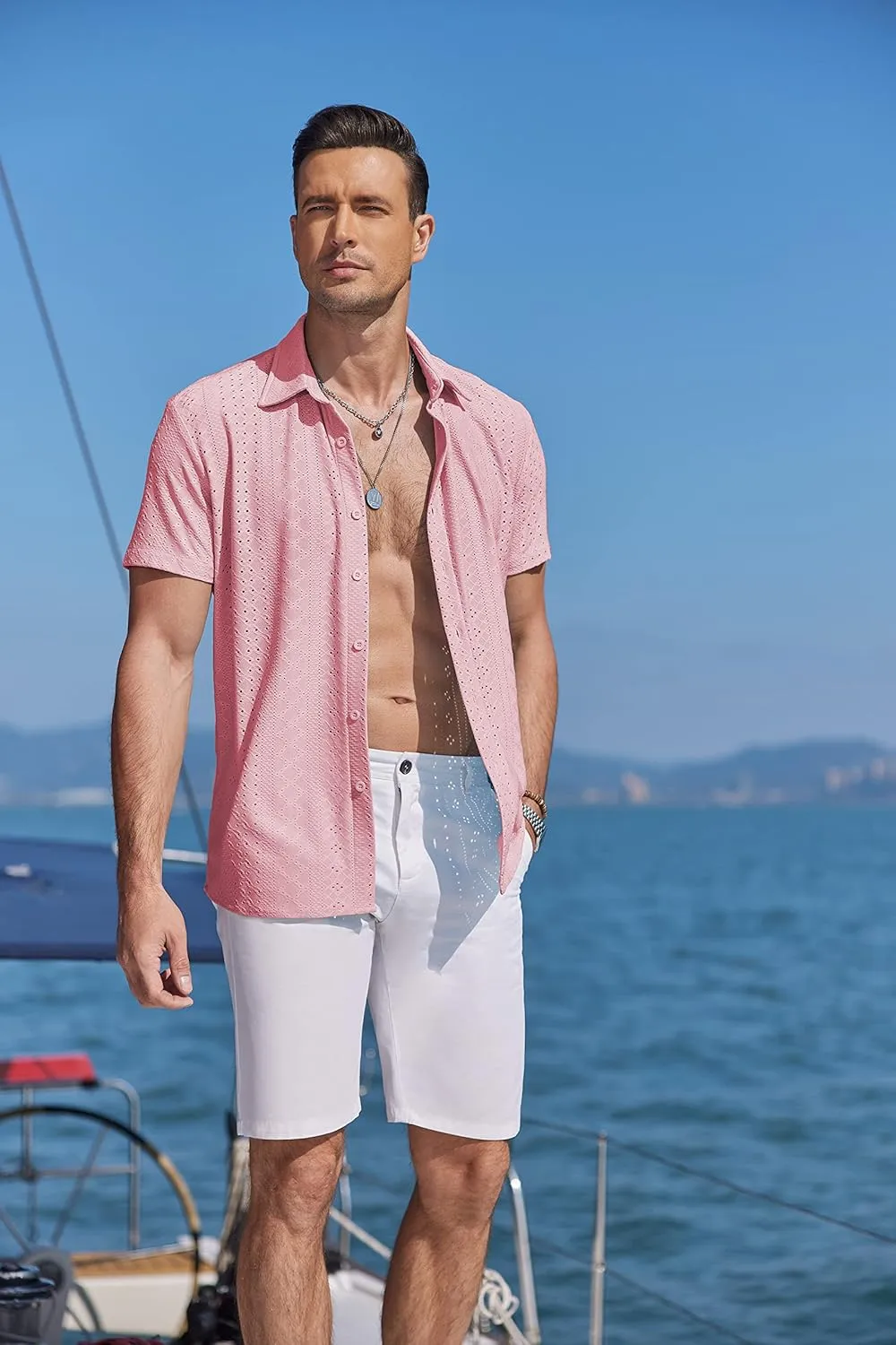 COOFANDY Mens Button Down Beach Shirt Short Sleeve Casual Vacation Shirts Summer Tropical Shirts Tops
