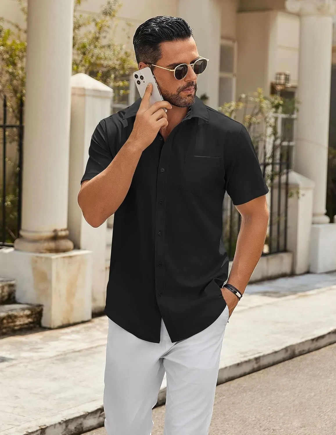 COOFANDY Mens Casual Button Down Shirts Short Sleeve Summer Untucked Dress Shirt with Pocket