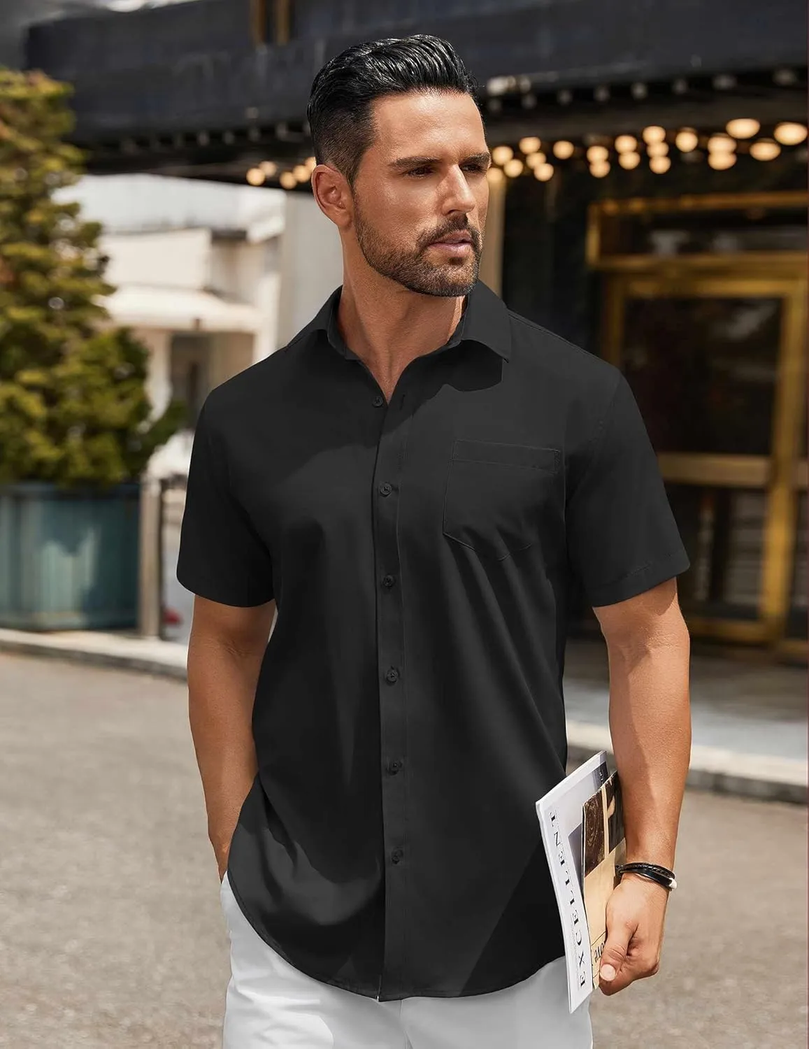 COOFANDY Mens Casual Button Down Shirts Short Sleeve Summer Untucked Dress Shirt with Pocket