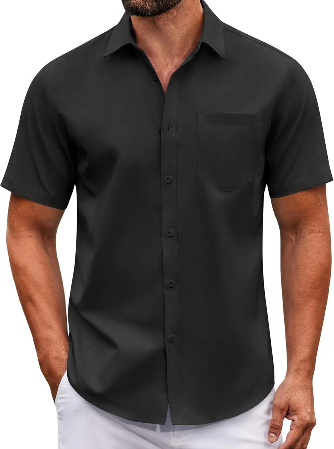 COOFANDY Mens Casual Button Down Shirts Short Sleeve Summer Untucked Dress Shirt with Pocket