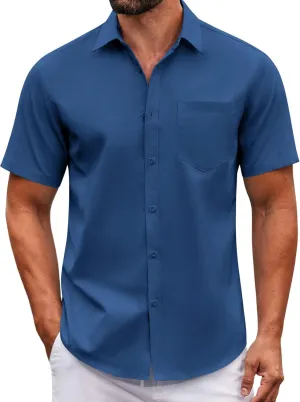 COOFANDY Mens Casual Button Down Shirts Short Sleeve Summer Untucked Dress Shirt with Pocket