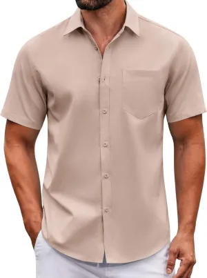 COOFANDY Mens Casual Button Down Shirts Short Sleeve Summer Untucked Dress Shirt with Pocket