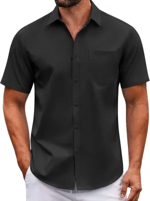 COOFANDY Mens Casual Button Down Shirts Short Sleeve Summer Untucked Dress Shirt with Pocket