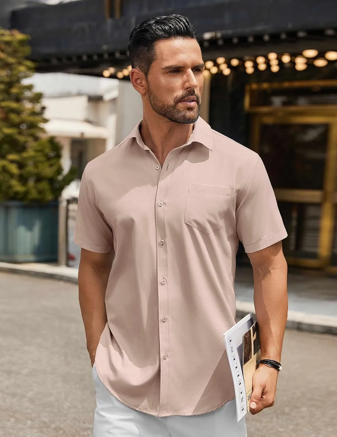 COOFANDY Mens Casual Button Down Shirts Short Sleeve Summer Untucked Dress Shirt with Pocket