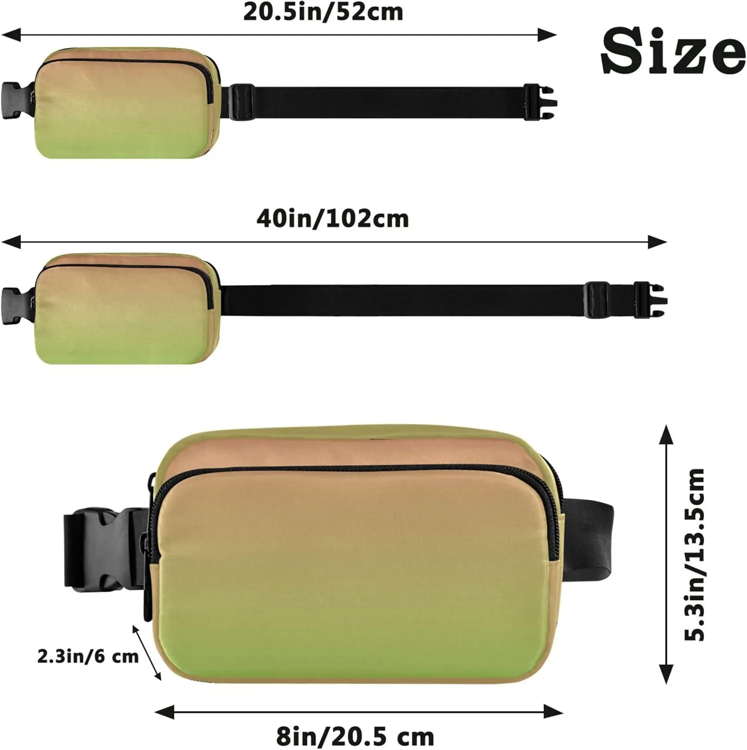 Coral Pink Grass Green Gradient Womens Fanny Pack Hiking Hip Pouch Belt Bag Waterproof Travel Waist Pouch