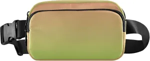 Coral Pink Grass Green Gradient Womens Fanny Pack Hiking Hip Pouch Belt Bag Waterproof Travel Waist Pouch