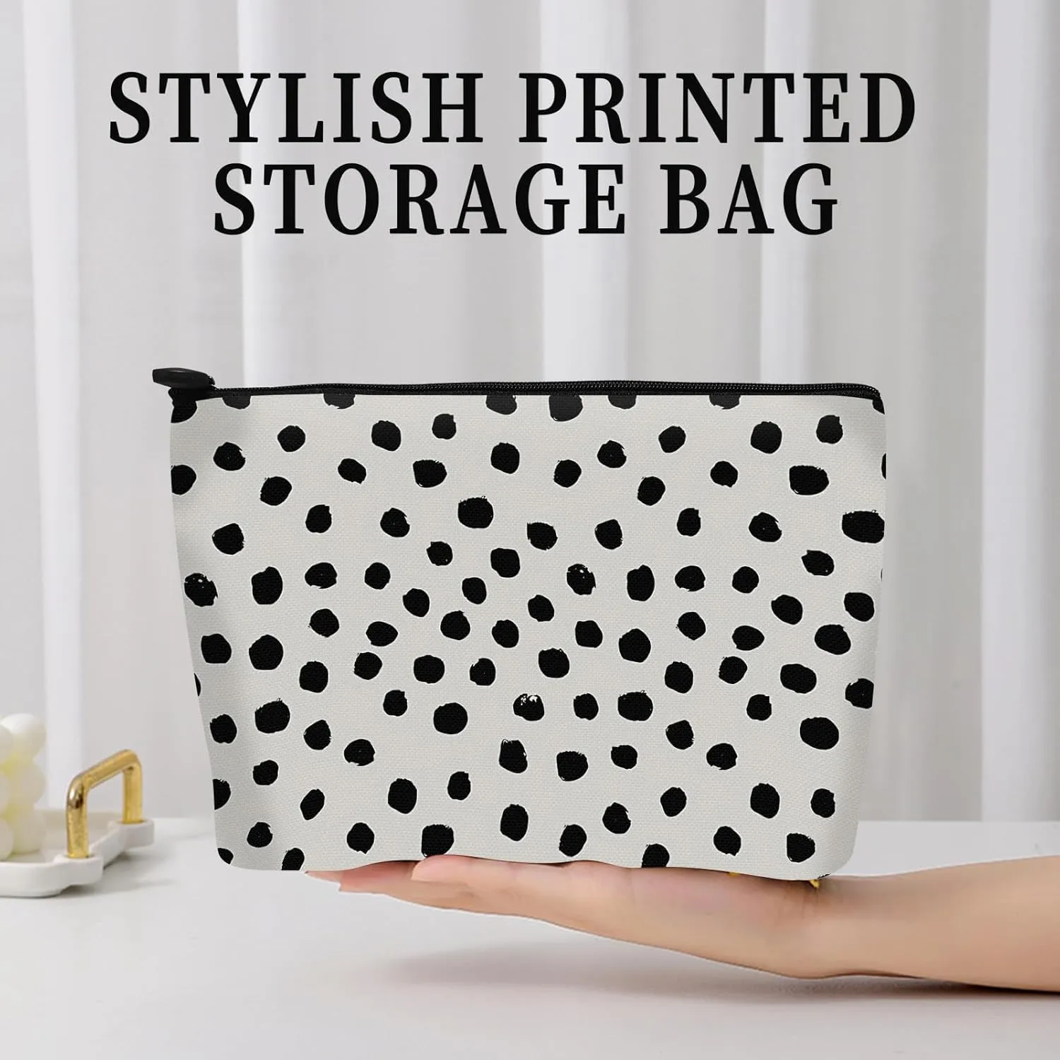 Cosmetic Bag Makeup Bag, Birthday Gifts for Women Mom, Cute Canvas Toiletry Bag, Durable Travel Toiletry Makeup Organizer Zipper Pouch, Lipstick Pouch, Cute Black Polka Dot