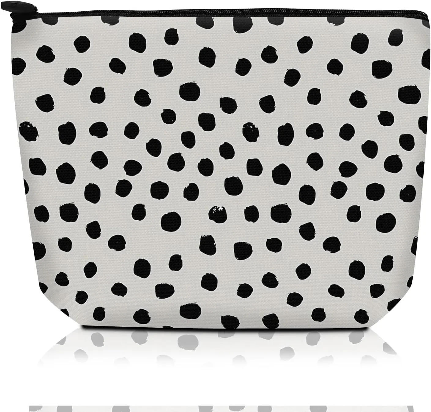 Cosmetic Bag Makeup Bag, Birthday Gifts for Women Mom, Cute Canvas Toiletry Bag, Durable Travel Toiletry Makeup Organizer Zipper Pouch, Lipstick Pouch, Cute Black Polka Dot