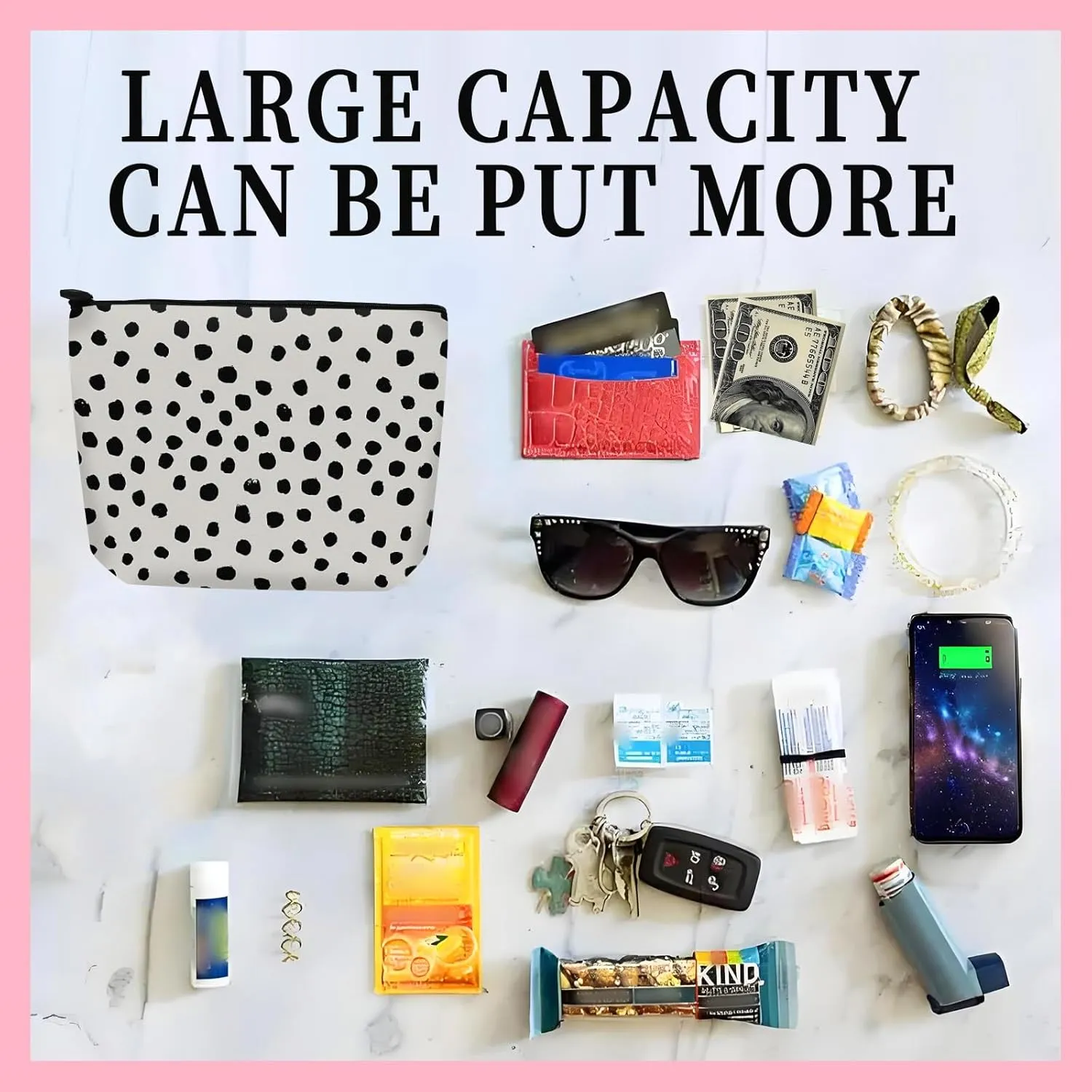 Cosmetic Bag Makeup Bag, Birthday Gifts for Women Mom, Cute Canvas Toiletry Bag, Durable Travel Toiletry Makeup Organizer Zipper Pouch, Lipstick Pouch, Cute Black Polka Dot