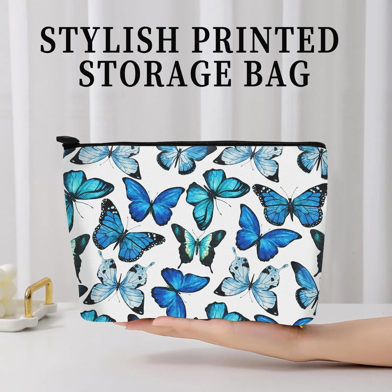 Cosmetic Bag Makeup Bag, Birthday Gifts for Women Mom, Cute Canvas Toiletry Bag, Durable Travel Toiletry Makeup Organizer Zipper Pouch, Lipstick Pouch, Cute Butterfly