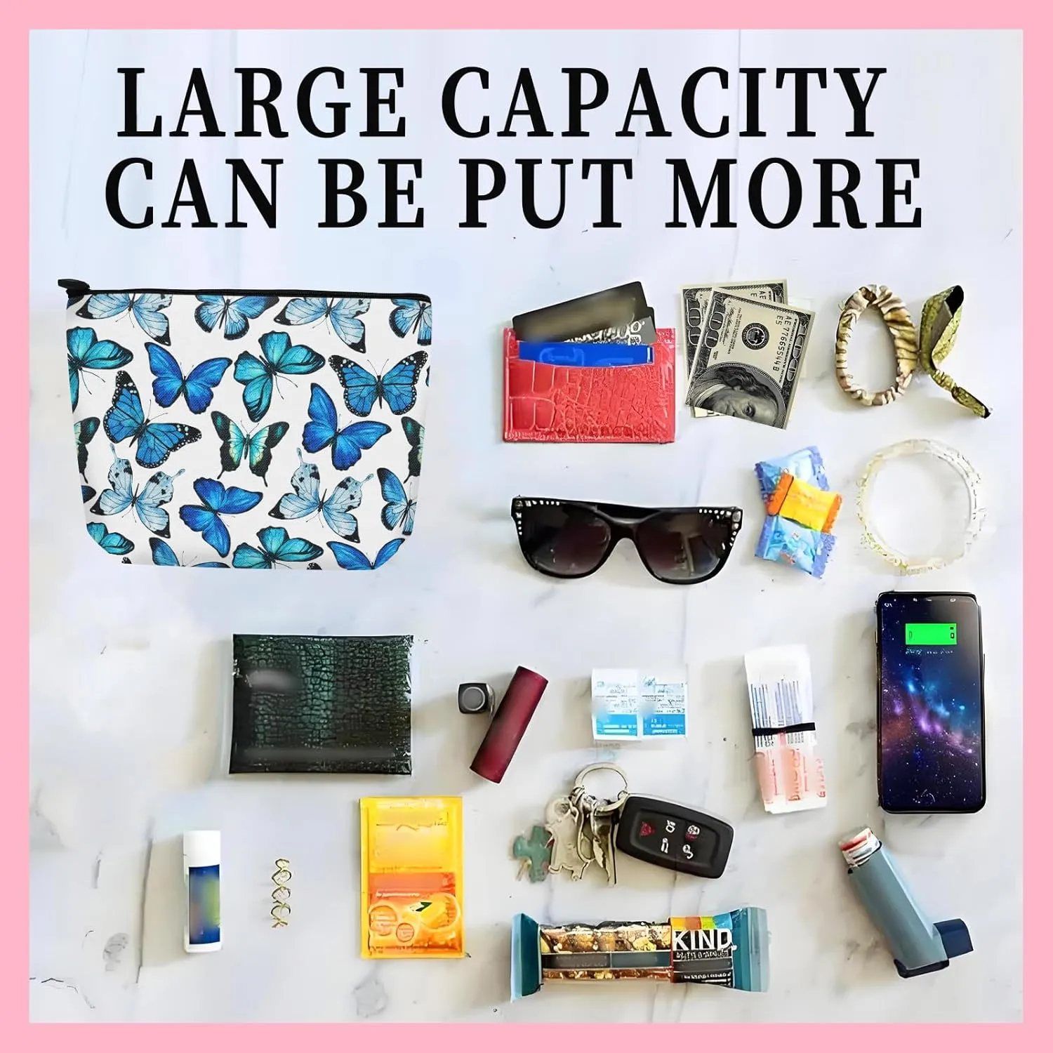 Cosmetic Bag Makeup Bag, Birthday Gifts for Women Mom, Cute Canvas Toiletry Bag, Durable Travel Toiletry Makeup Organizer Zipper Pouch, Lipstick Pouch, Cute Butterfly