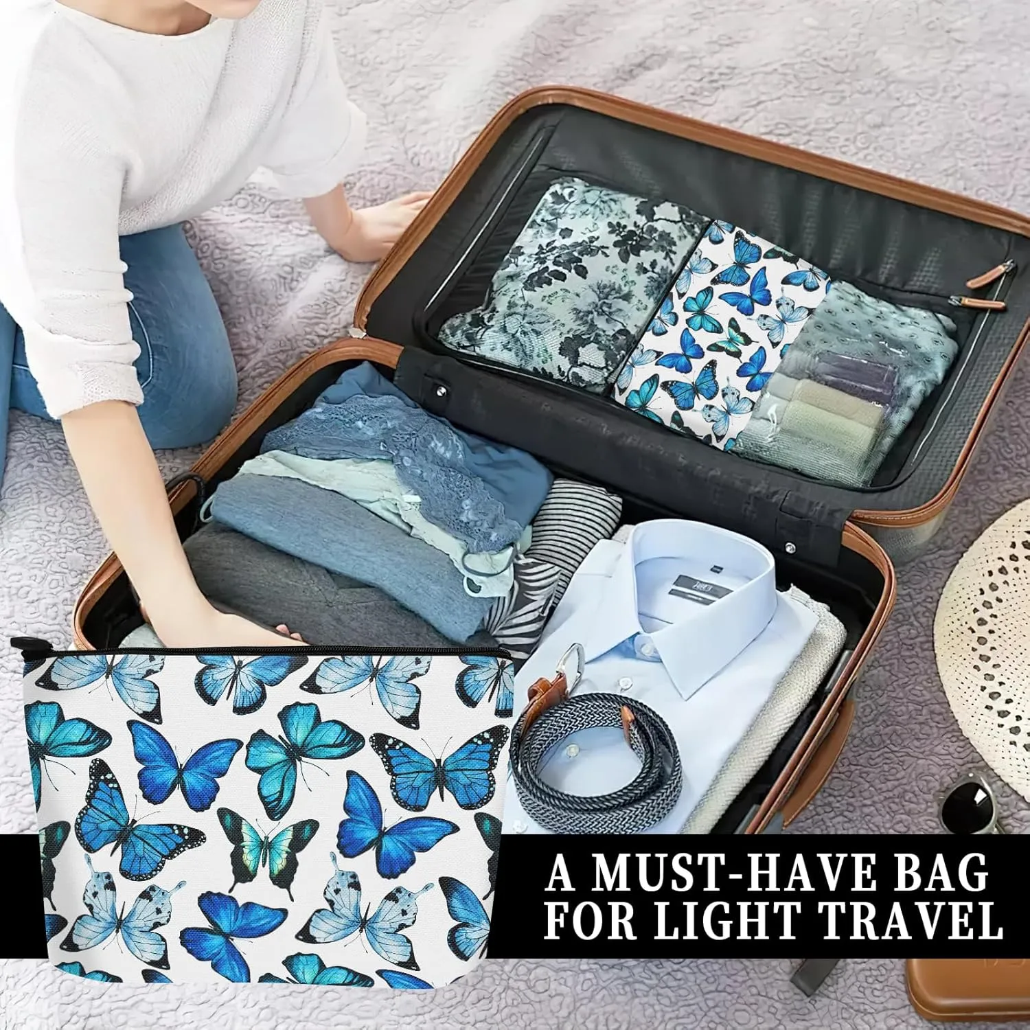 Cosmetic Bag Makeup Bag, Birthday Gifts for Women Mom, Cute Canvas Toiletry Bag, Durable Travel Toiletry Makeup Organizer Zipper Pouch, Lipstick Pouch, Cute Butterfly