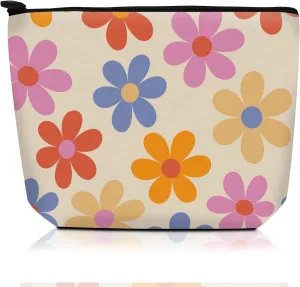 Cosmetic Bag Makeup Bag, Birthday Gifts for Women Mom, Cute Canvas Toiletry Bag, Durable Travel Toiletry Makeup Organizer Zipper Pouch, Lipstick Pouch, Cute Colorful Daisy