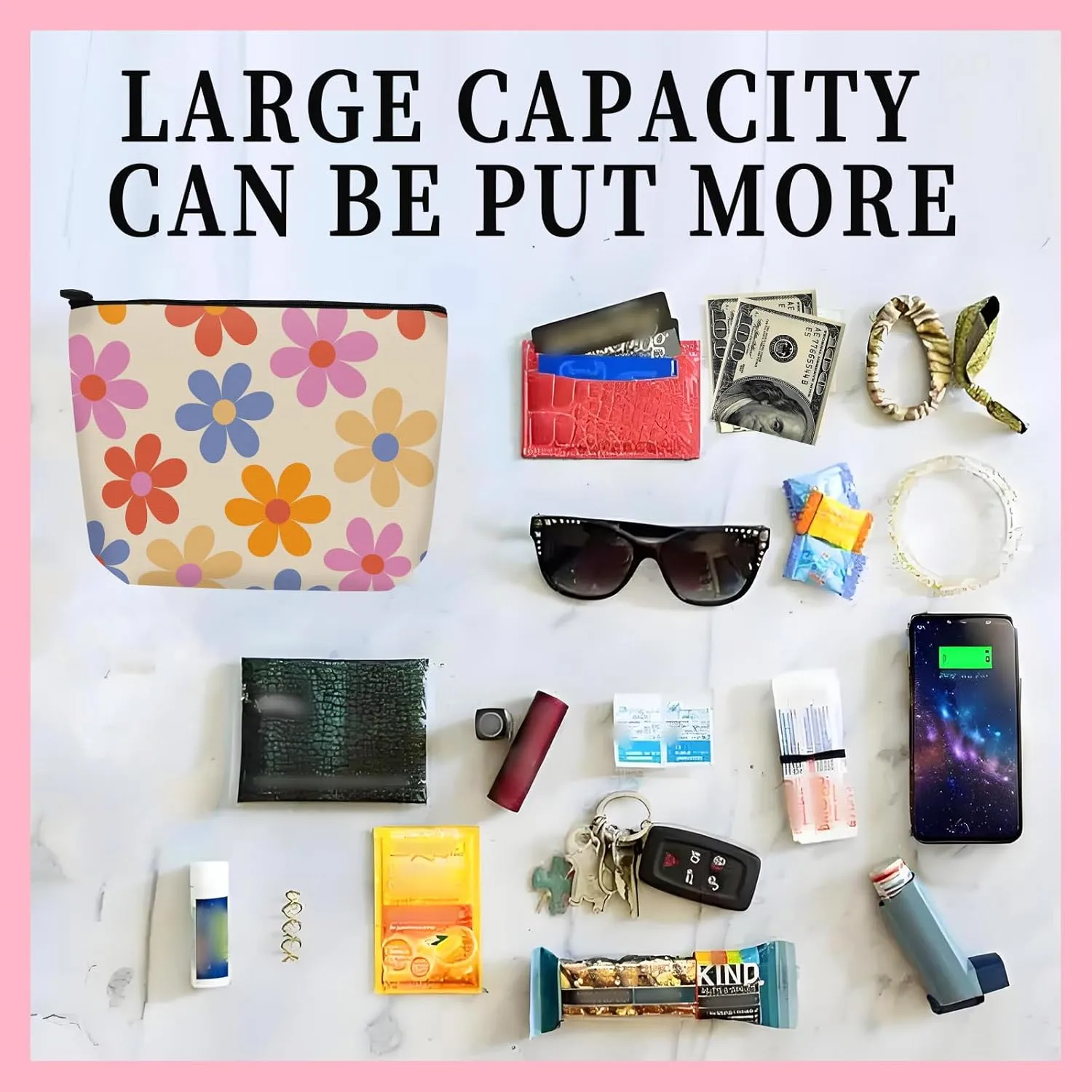 Cosmetic Bag Makeup Bag, Birthday Gifts for Women Mom, Cute Canvas Toiletry Bag, Durable Travel Toiletry Makeup Organizer Zipper Pouch, Lipstick Pouch, Cute Colorful Daisy