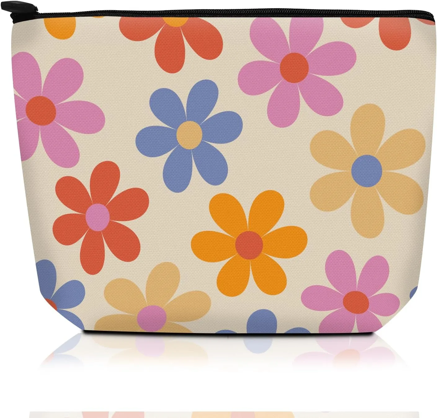 Cosmetic Bag Makeup Bag, Birthday Gifts for Women Mom, Cute Canvas Toiletry Bag, Durable Travel Toiletry Makeup Organizer Zipper Pouch, Lipstick Pouch, Cute Colorful Daisy