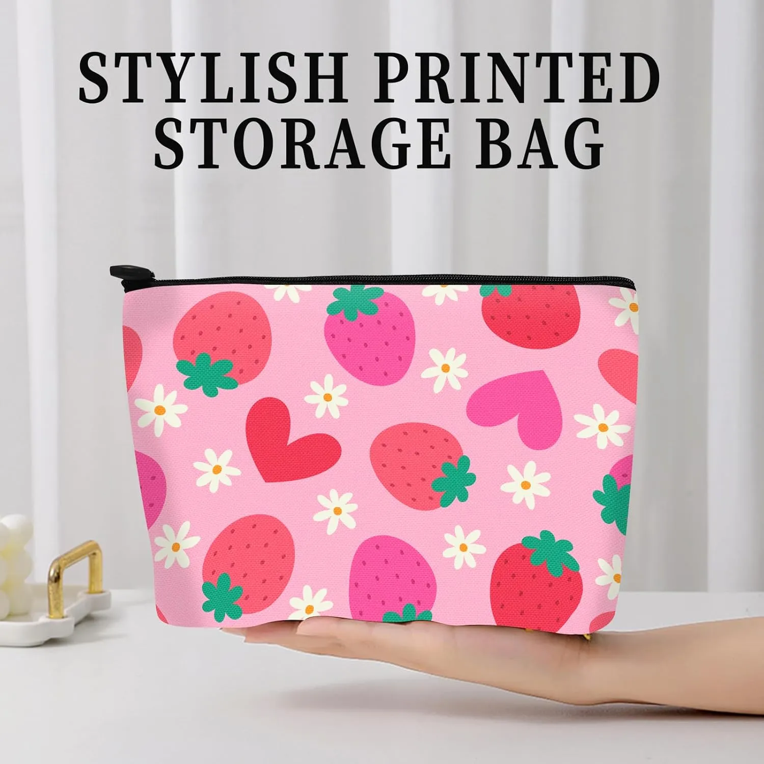 Cosmetic Bag Makeup Bag, Birthday Gifts for Women Mom, Cute Canvas Toiletry Bag, Durable Travel Toiletry Makeup Organizer Zipper Pouch, Lipstick Pouch, Cute Strawberry