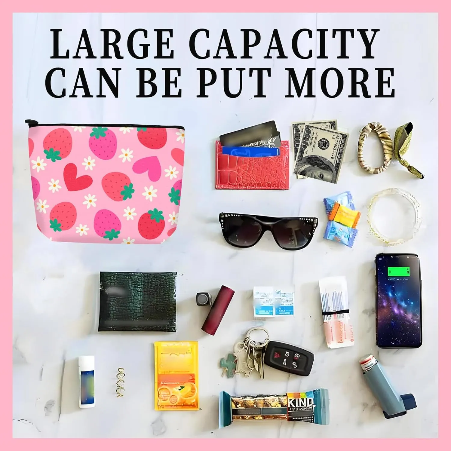 Cosmetic Bag Makeup Bag, Birthday Gifts for Women Mom, Cute Canvas Toiletry Bag, Durable Travel Toiletry Makeup Organizer Zipper Pouch, Lipstick Pouch, Cute Strawberry
