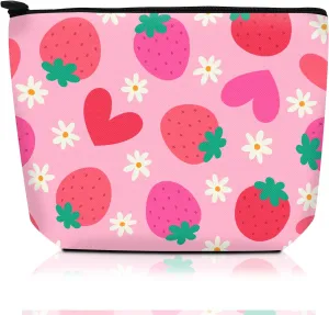Cosmetic Bag Makeup Bag, Birthday Gifts for Women Mom, Cute Canvas Toiletry Bag, Durable Travel Toiletry Makeup Organizer Zipper Pouch, Lipstick Pouch, Cute Strawberry