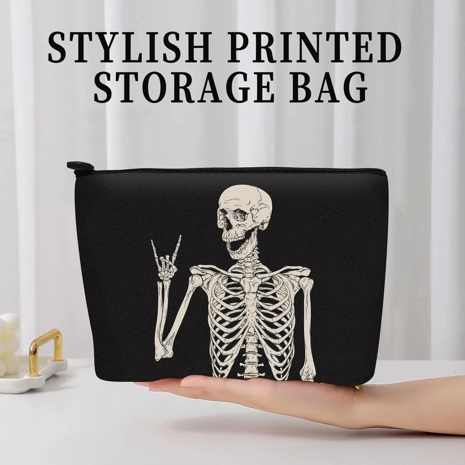 Cosmetic Bag Makeup Bag, Birthday Gifts for Women Mom, Cute Canvas Toiletry Bag, Durable Travel Toiletry Makeup Organizer Zipper Pouch, Lipstick Pouch, Funny Cool Skull