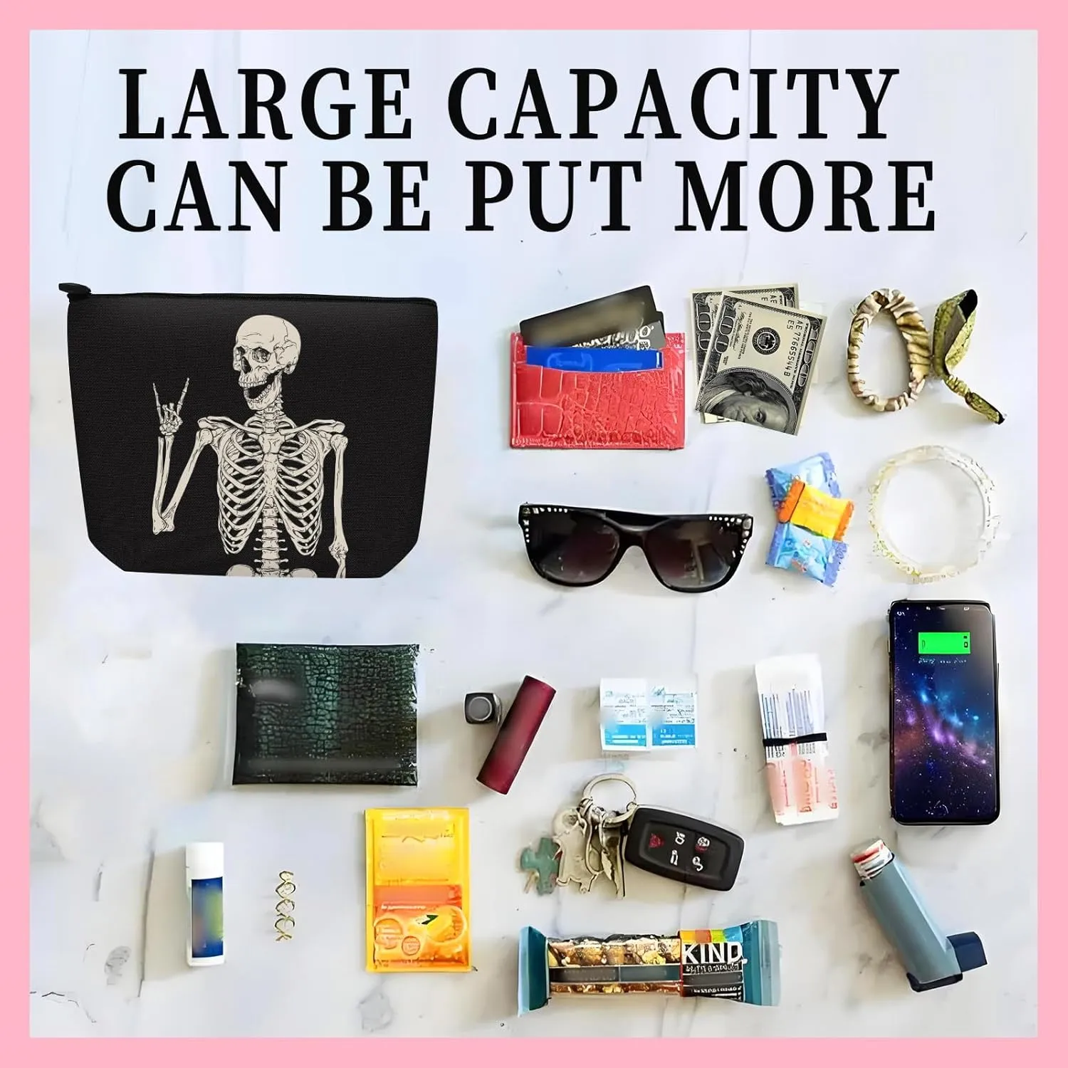 Cosmetic Bag Makeup Bag, Birthday Gifts for Women Mom, Cute Canvas Toiletry Bag, Durable Travel Toiletry Makeup Organizer Zipper Pouch, Lipstick Pouch, Funny Cool Skull