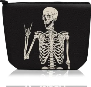 Cosmetic Bag Makeup Bag, Birthday Gifts for Women Mom, Cute Canvas Toiletry Bag, Durable Travel Toiletry Makeup Organizer Zipper Pouch, Lipstick Pouch, Funny Cool Skull