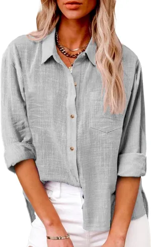 Cotton Linen Shirts for Women 3/4 Sleeve Button V Neck Blouses Summer Beach Holiday Gauze Loose Tunic Casual Y2k Tops