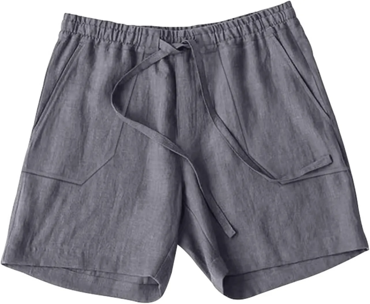 Cotton Linen Shorts for Men Elastic Waist Drawstring Summer Beach Shorts with Pockets Athletic Fit Lightweight Workout Shorts